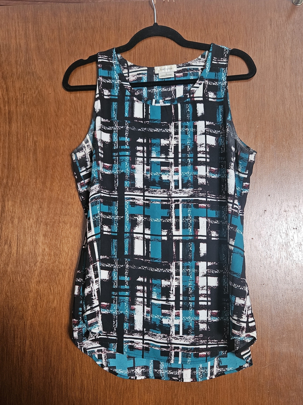 Van Heusen Teal Black White Print Tank Top